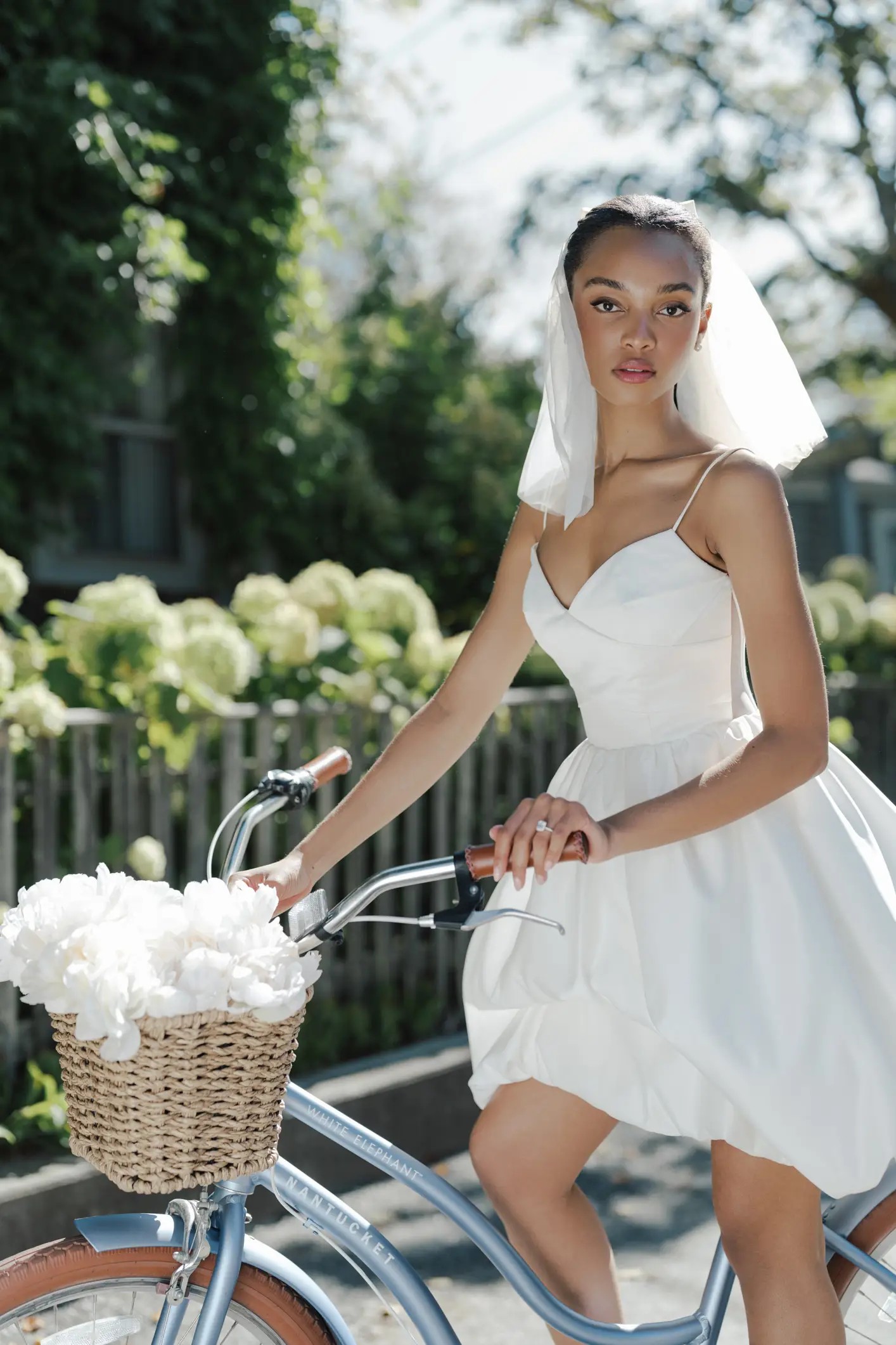 Short wedding dress by Anne Barge style Nautilus with puff skirt hem and corset bodice