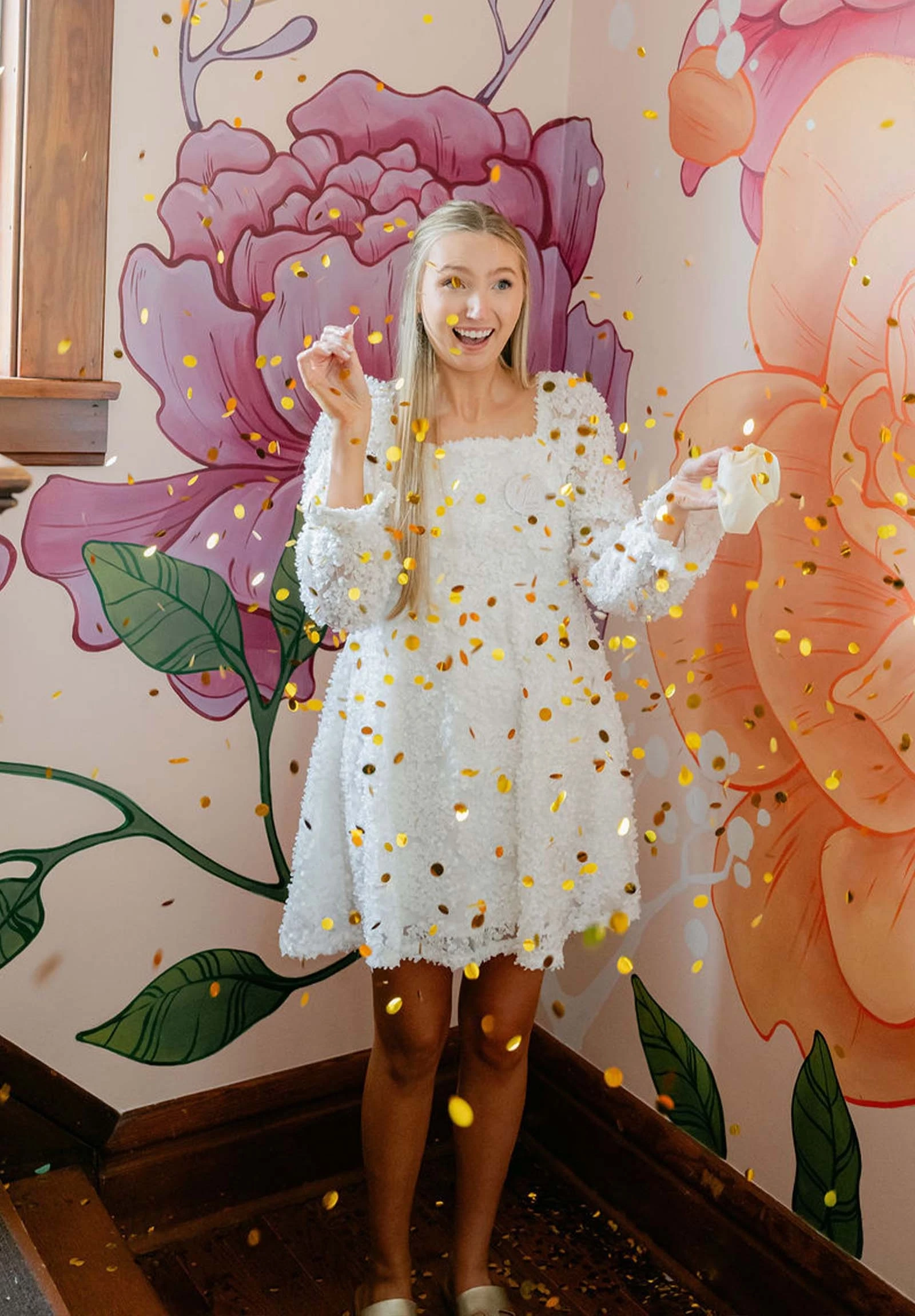 Photo of model celebrating