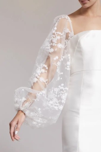 Amsale Elliot sakura blossom detachable bishop sleeves by Nouvelle Amsale #0 default Ivory thumbnail