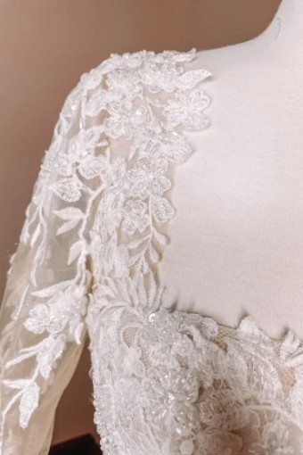JLM Couture Allison Webb Beaded Applique and Lace Fitted Wedding Dress with Sleeves #5 Ivory thumbnail
