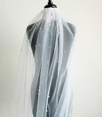 Jaxie Bridal XL Beaded Fingertip Length Veil #0 default Pearl thumbnail