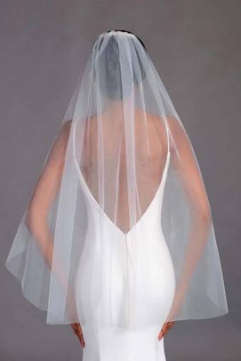 Thanks & Goodluck Soft Tulle Fingertip Length Veil with Raw Edge TG1000L037 #1 default Ivory thumbnail