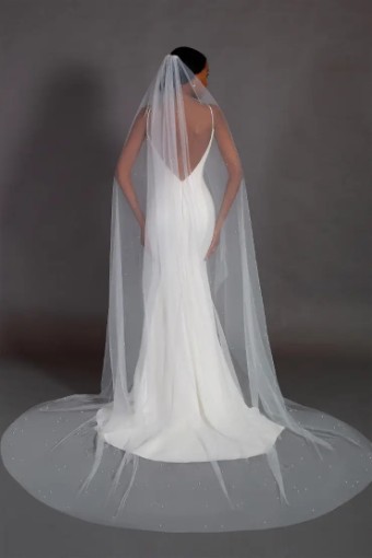 Thanks & Goodluck Scattered Pearl and Crystal Cathedral Length Veil TG1003L110 #1 default Ivory thumbnail
