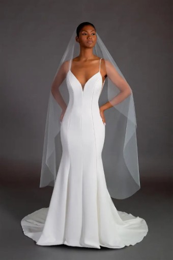 Thanks & Goodluck Soft Tulle Waltz Length Veil with Raw Edge TG1000L060 #0 default Ivory thumbnail