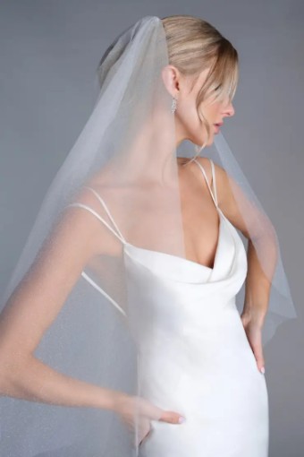 Thanks & Goodluck Sparkle Tulle Fingertip Length Veil with Raw Edge TG1010L037 #2 Ivory thumbnail