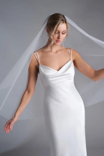 Thanks & Goodluck Sparkle Tulle Fingertip Length Veil with Raw Edge TG1010L037 #1 Ivory thumbnail