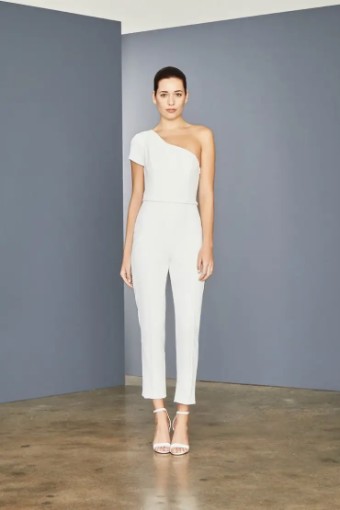 Amsale LW157 - Crepe tailored jumpsuit by Amsale Little White Dresses #0 default Silk White thumbnail