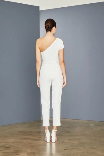 Amsale LW157 - Crepe tailored jumpsuit by Amsale Little White Dresses #1 default Silk White thumbnail