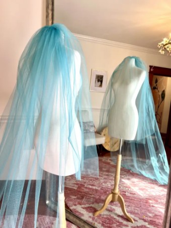 Characters Exclusives Aqua Classic Slim Cathedral Length Veil with blusher #1 Aqua thumbnail