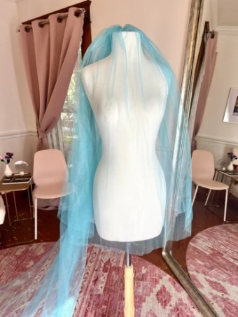 Characters Exclusives Aqua Classic Slim Cathedral Length Veil with blusher #2 Aqua thumbnail