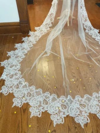 Rosa Clara Couture Wide Floral Lattice Lace Veil #1 Natural thumbnail