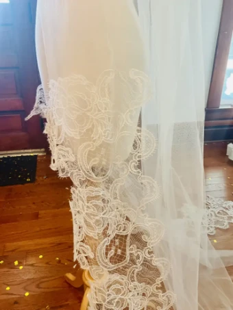 Rosa Clara Couture Wide Floral Lattice Lace Veil #4 default Natural thumbnail