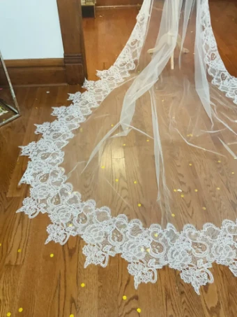 Rosa Clara Wide Floral Lattice Lace Veil #0 default Natural thumbnail
