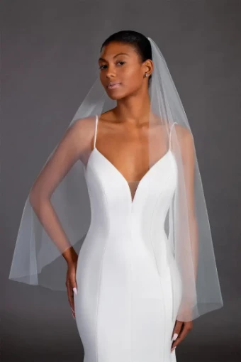 Thanks & Goodluck Soft Tulle Fingertip Length Veil with Raw Edge #0 default Ivory thumbnail