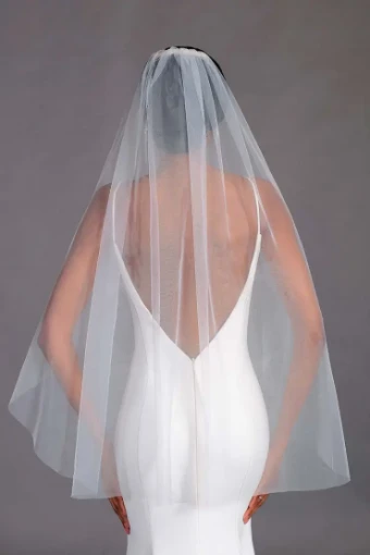 Thanks & Goodluck Soft Tulle Fingertip Length Veil with Raw Edge #1 default Ivory thumbnail