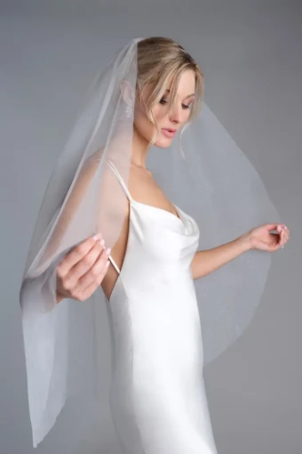 Thanks & Goodluck Sparkle Tulle Fingertip Length Veil with Raw Edge #3 default Ivory thumbnail