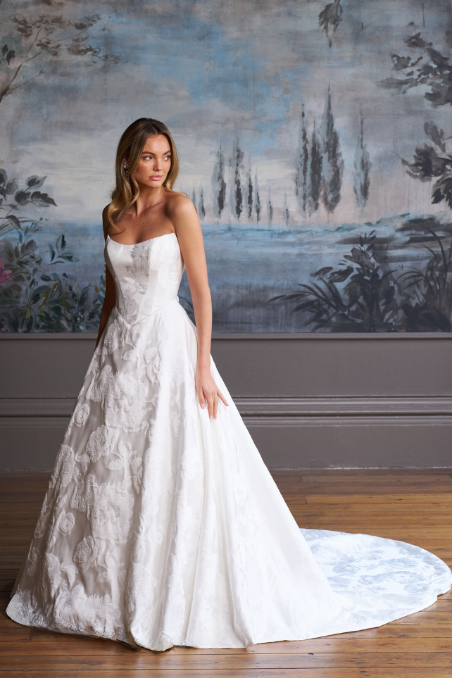 wedding dress designer caroline castigliano by Castigliano Carolina castigliano Color:Pink / Brown Polka Dot _okendo:syndication_key:CL136677005 Golden Hour Bubble Sleeve Caroline Castigliano Liberty Is