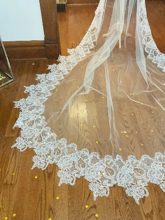 Rosa Clara Couture Wide Floral Lattice Lace Veil #0 default Natural thumbnail