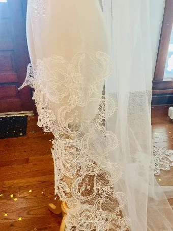 Rosa Clara Couture Wide Floral Lattice Lace Veil #4 default Natural thumbnail