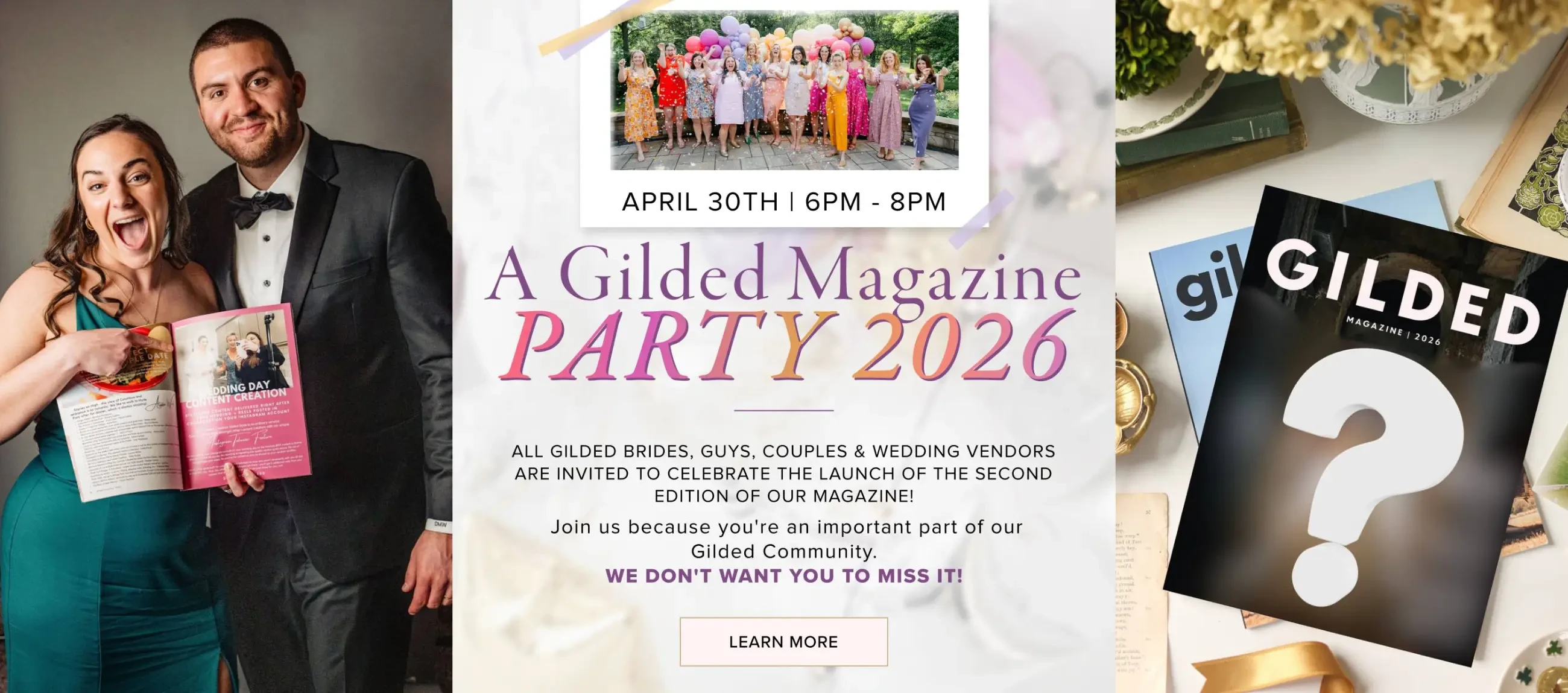 Gilded Magazine Party 2026 banner